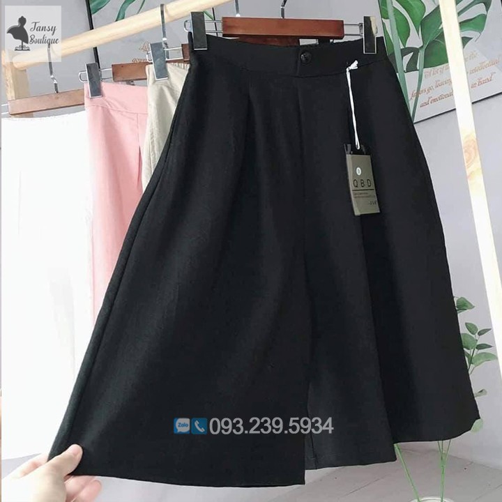 Quần ống rộng giả váy nữ thiết kế lưng cao, dáng váy dài qua gối chất liệu đũi linen siêu nhẹ siêu mát