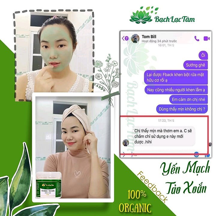 Bột rửa mặt yến mạch tảo xoắn Bạch Lạc Tâm (100% hữu cơ)