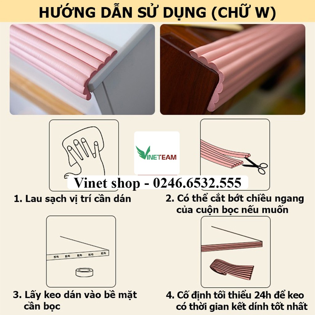 Cuộn Xốp Bọc Cạnh Bàn Hình Chữ L/ U/ W Dài 2M An Toàn Cho Bé - Dây Cao Su Nẹp Bịt Góc Bàn, Ghế, Tường, Tủ, Giường,...