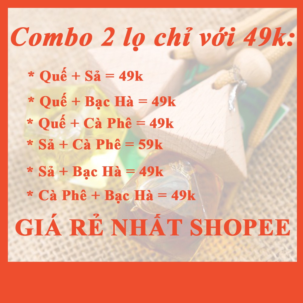 Combo 2 lọ (SẢ, QUẾ, CAFE, BẠC HÀ) - Tinh dầu treo xe nguyên chất. Cam kết chất lượng.