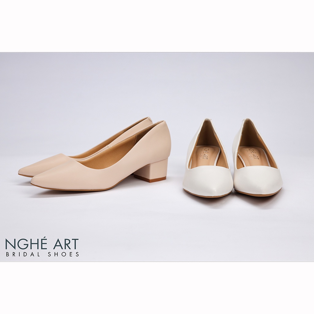 Giày cưới Nghé Art basic gót vuông 274 trắng