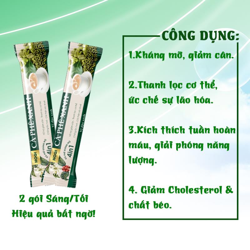 Cà phê giảm cân - cà phê xanh HOGI hương đậu xanh hộp 15 gói x 18g