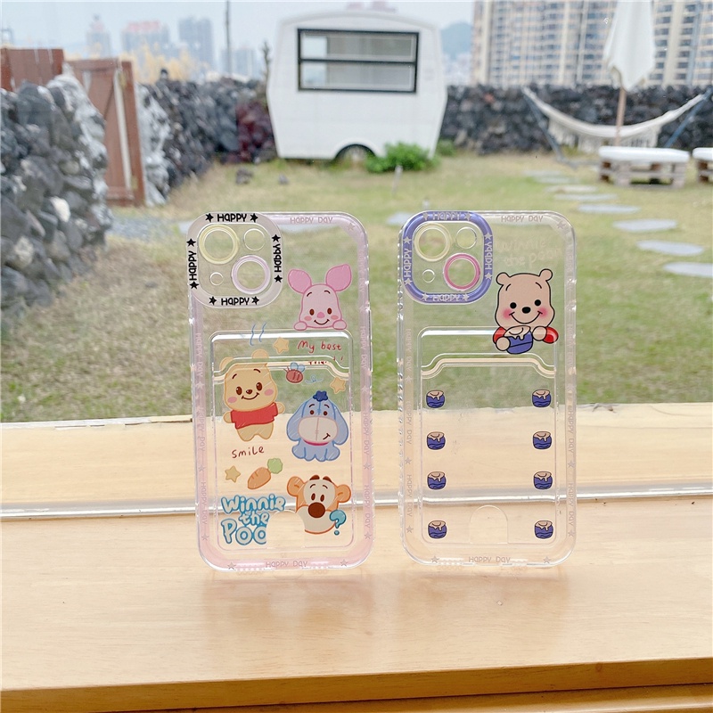 Ốp Điện Thoại Họa Tiết Hoạt Hình Winnie and Friend Kèm Ngăn Đựng Thẻ Chống Sốc Cho iPhone 14 / 13 / 12 / 11 / X / 8 / 7P