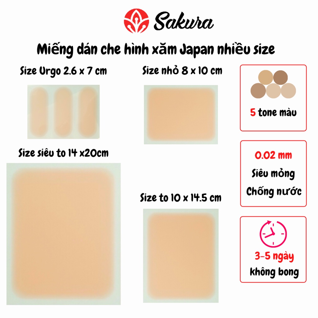 Miếng dán che hình xăm đậm màu Nhật Bản Sakura che khuyết điểm dùng thử nhiều màu, nhiều size, chống nước