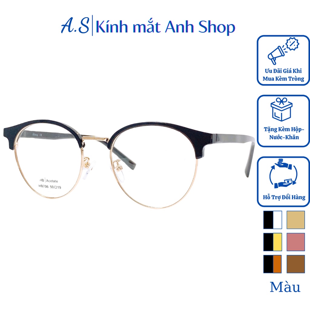 Gọng kính cận tròn to thời trang chất liệu hợp kim 706