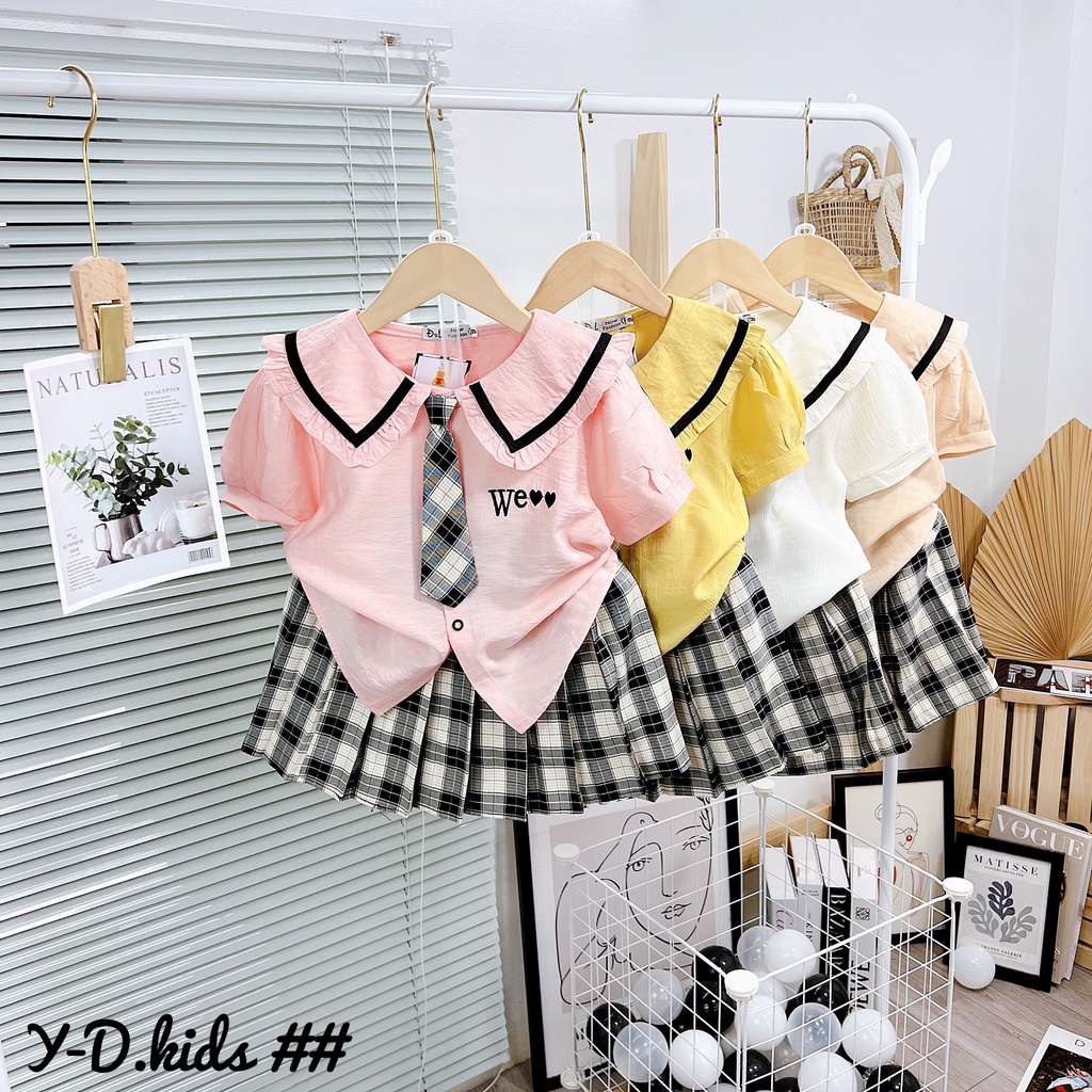SET50 - Váy bé gái, Set đồng phục nữ sinh phong cách Hàn Quốc cho bé từ 15-28kg, Richkid123