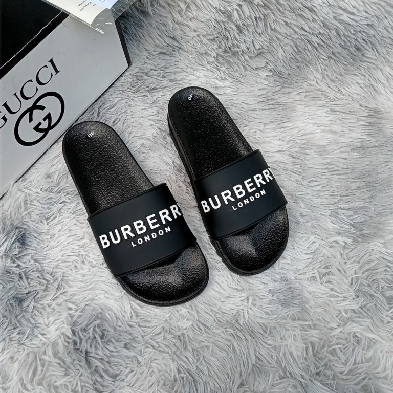 Dép BURBERRY Họa Tiết Chữ Nổi - Dép Quai Ngang Nam Nữ Đế Cao Su Cao 5 Cm