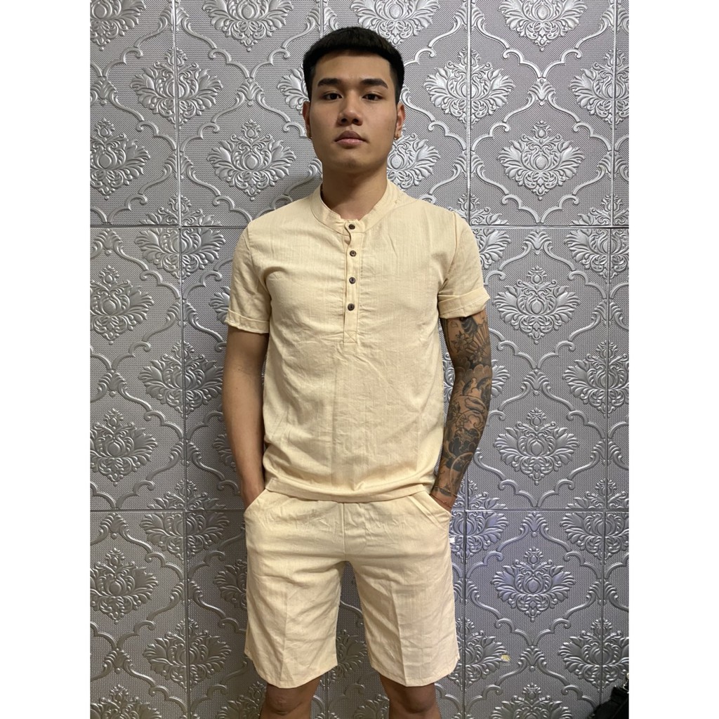 Bộ đũi nam, đồ bộ ngắn tay, mặc hè, bộ đồ 4 khuy, cổ tàu, thời trang topmen68 | BigBuy360 - bigbuy360.vn