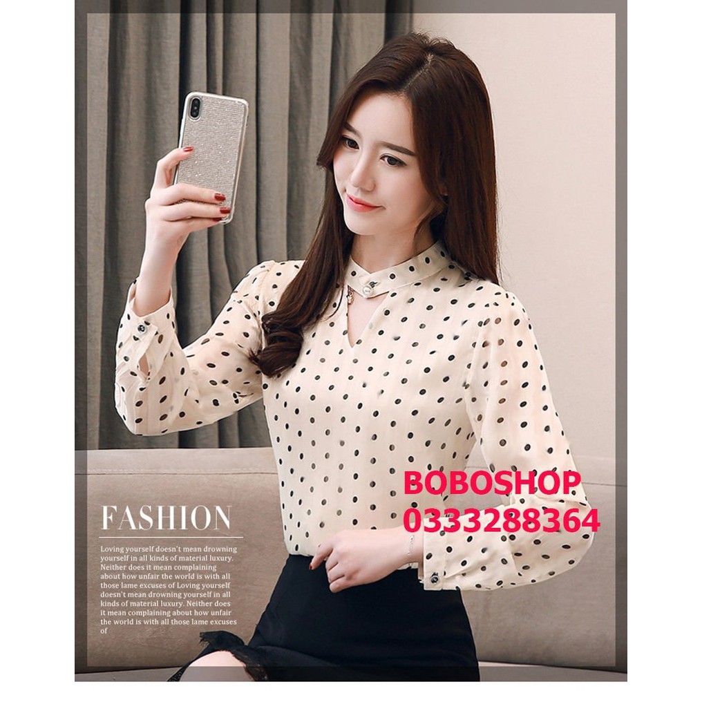 Áo sơ mi công sở ❣️FREESHIP❣️Áo Chấm Bi Xinh Xắn- Hàng thiết kế chuẩn