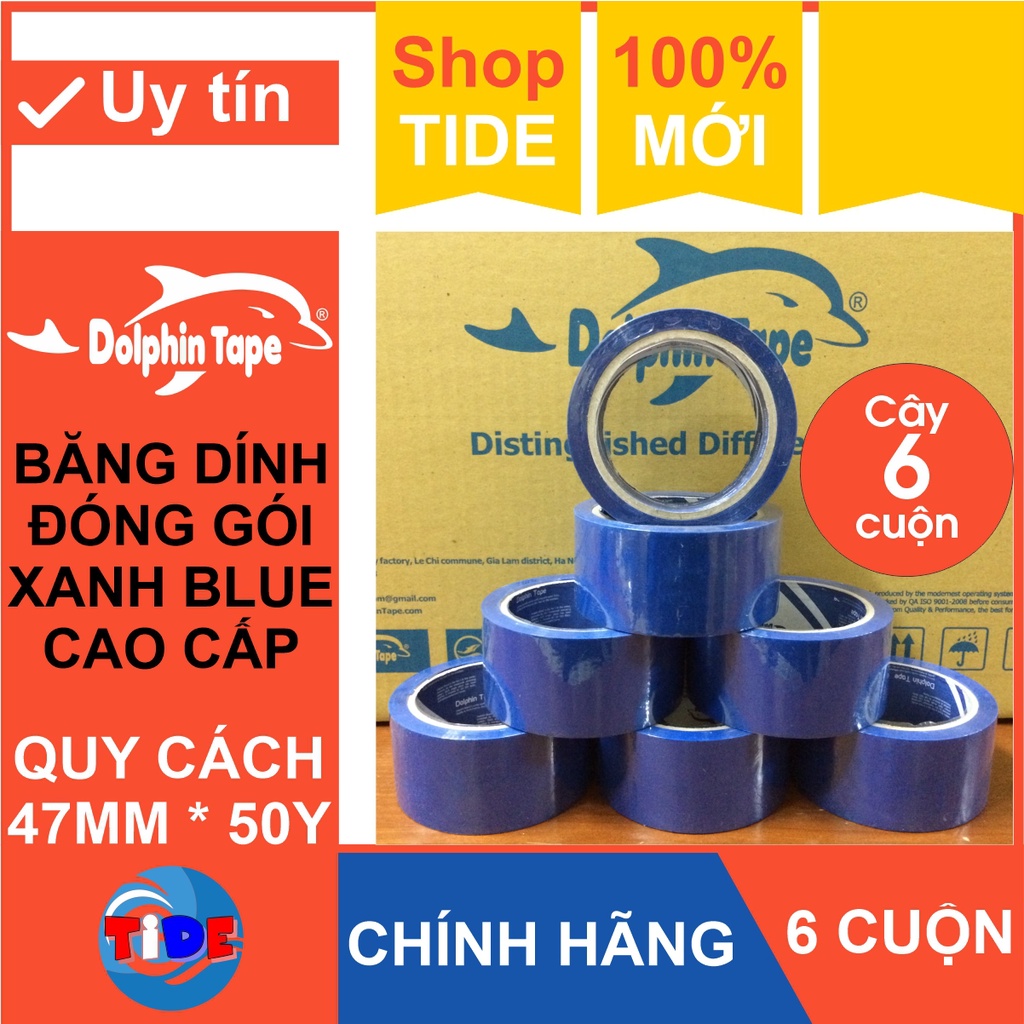 6 cuộn Băng dính xanh dương 47mm x 50Y – Băng keo xanh trơn OPP chuyên dùng trong đóng gáy sổ sách và đóng gói hàng hóa