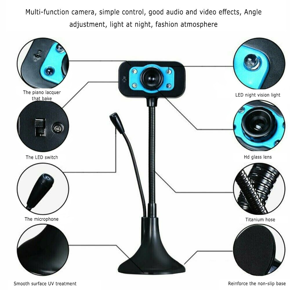 Camera webcam có cổng USB và chân đế hỗ trợ dạy học trực tuyến hoặc livestream