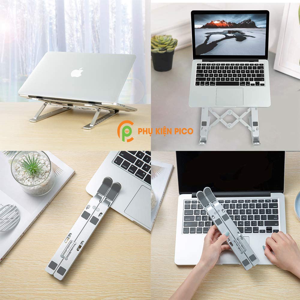 Đế kê laptop, máy tính bảng hợp kim nhôm màu bac có thể gấp gọn