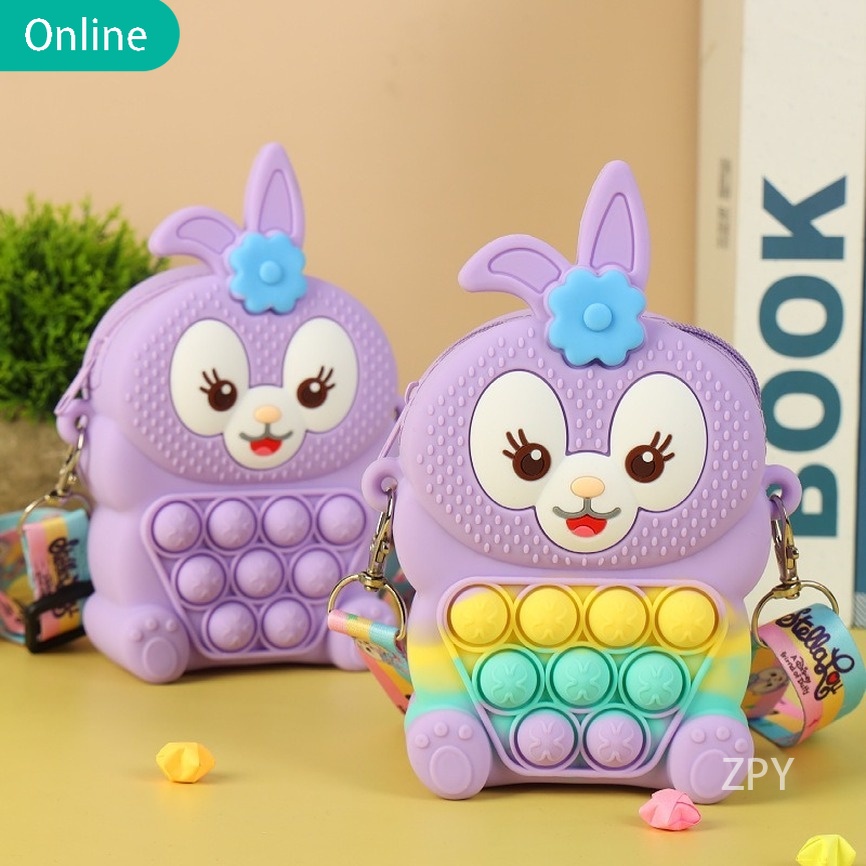 Push Pop it StellaLou Túi đeo / Ví tiền xu / Dây đeo vai dễ thương / Ví hoạt hình / Túi đựng thẻ / Bubble Fidget Đồ chơi
