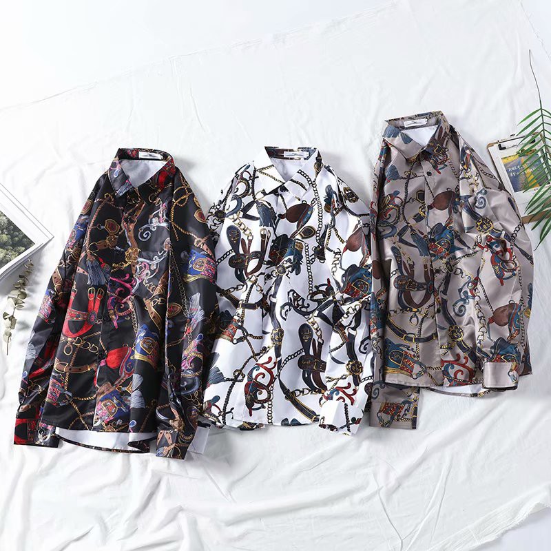 European and American style printed long-sleeved shirt for men