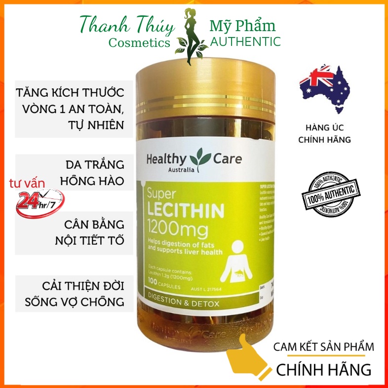 Mầm Đậu Nành Healthy Care Super Lecithin 1200mg Úc Chính Hãng 100 Viên Uống Tăng Vòng 1