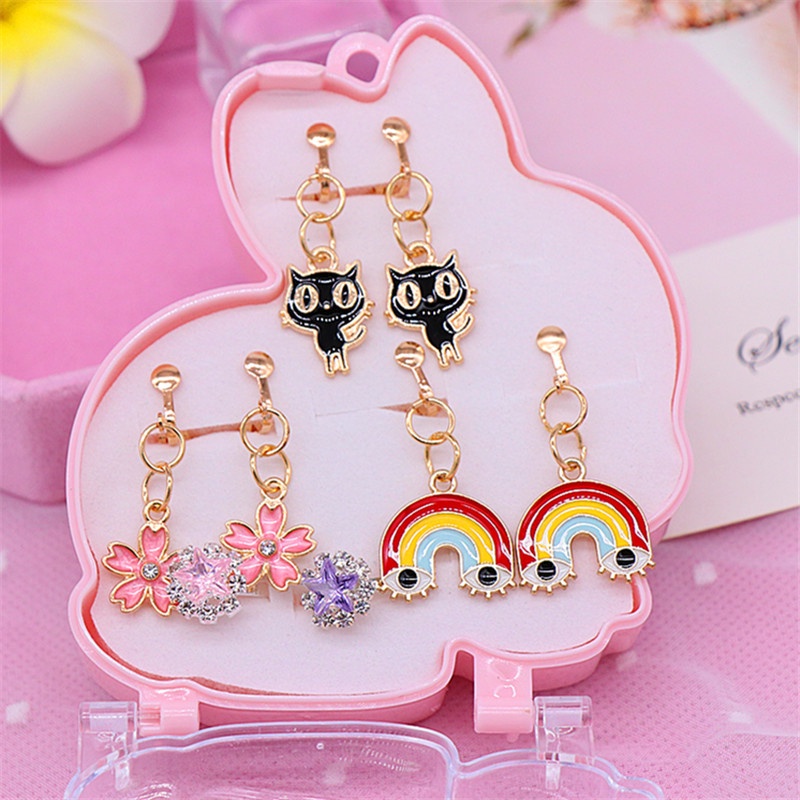 Bộ Khuyên Tai Dạng Kẹp Bằng Hợp Kim Họa Tiết Hoạt Hình Cho Bé Gái