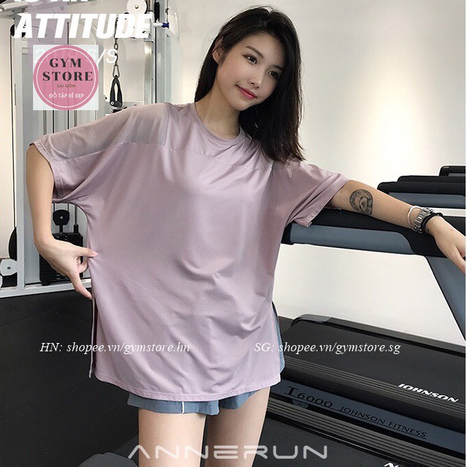 Áo thun tập gym nữ dáng rộng G052 thun trơn phối lưới thoáng mát thoải mái cho nữ Đồ Tập Rẻ Đẹp GYMSTORE