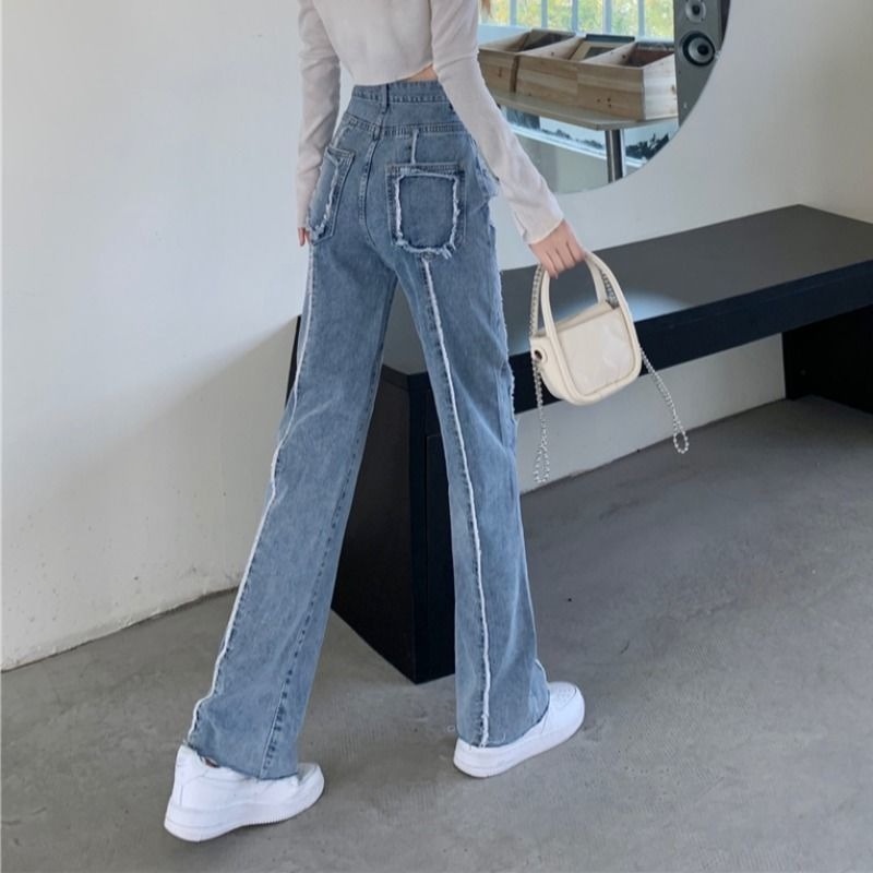 Quần Jeans Nữ Dài Lưng Cao Ống Rộng Thời Trang Hàn