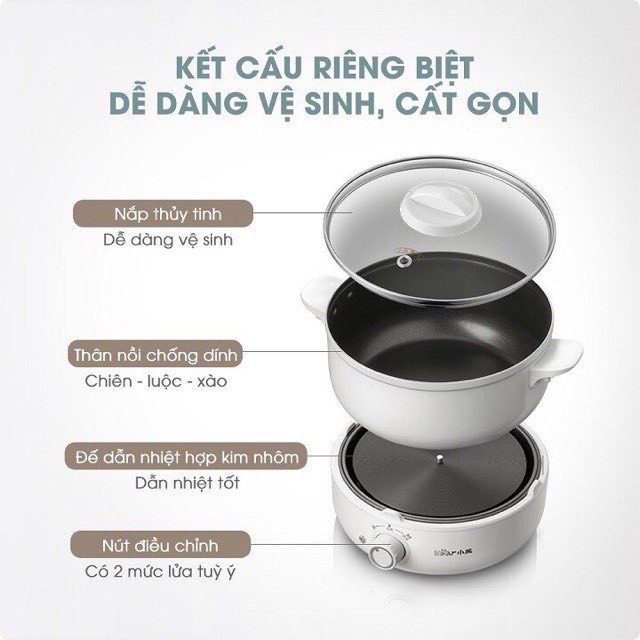 NỒI LẨU ĐIỆN ĐA NĂNG BEAR 2.5L CÓ KÈM CHẢO SỊN SÒ