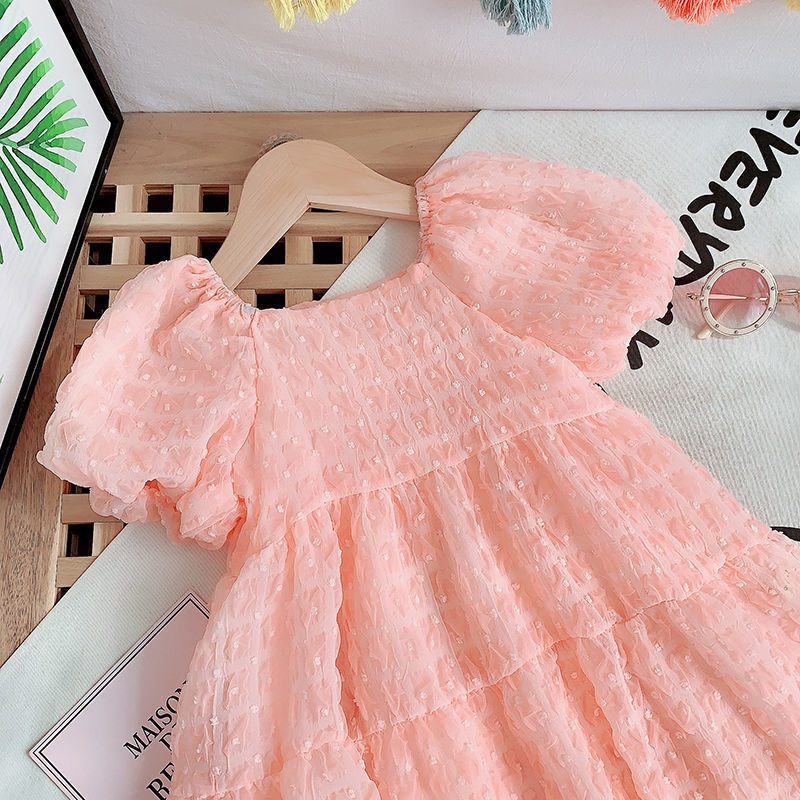 Đầm Công Chúa Bằng Vải Voan Tay Bồng Phong Cách Hàn Quốc Dành Cho Bé Gái Kích Thước 80-130