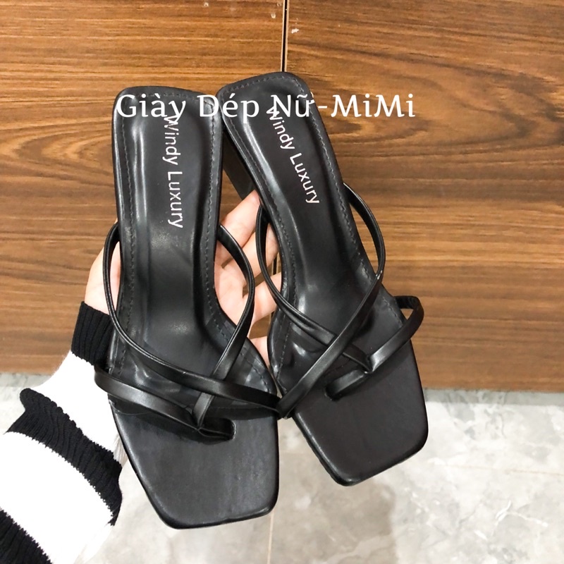 Guốc cao gót quai mảnh xỏ ngón đế vuông cao 4cm, cao gót sandal 2 màu đen, trắng MiMi