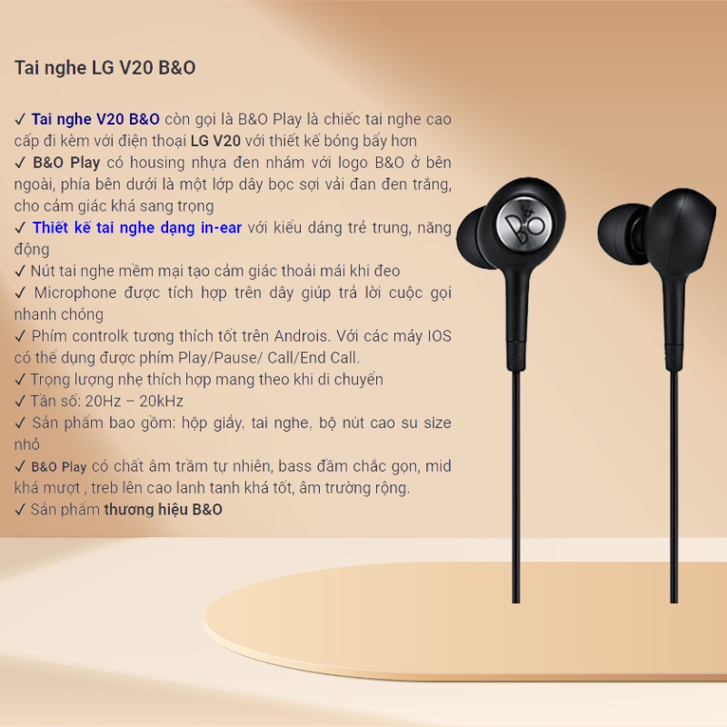 Tai nghe có dây LG B&O, tai nghe nhét tai game gaming chính hãng jack 3.5 chống ồn tăng giảm âm lượng - BAOVY