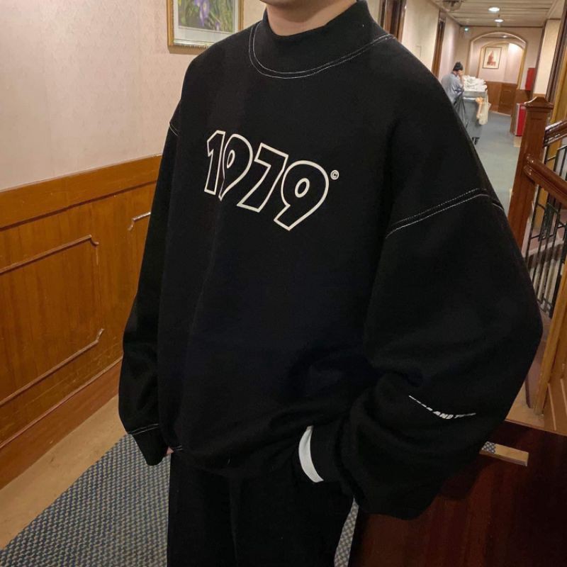 Áo sweater 1979 dài tay trơn unisex dưới 80kg