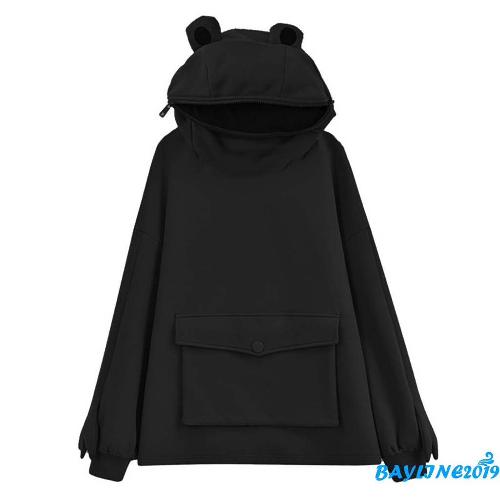 Áo Hoodie Dài Tay Có Túi In Hình Con Ếch Dễ Thương Cho Nữ
