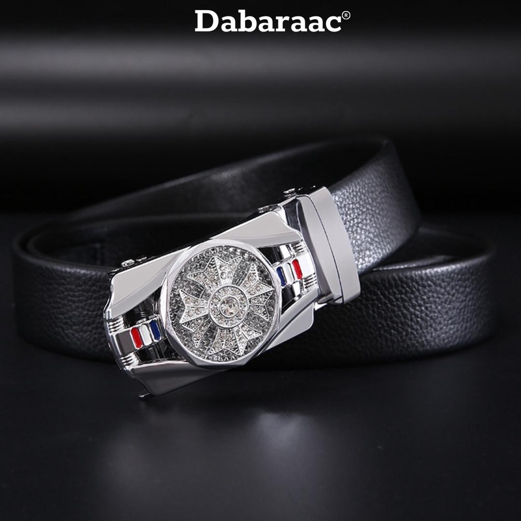 Thắt lưng nam da cao cấp Dabaraac, mặt đính đá xoay 360 độ, khóa tự động mạ kim sang trọng TL23