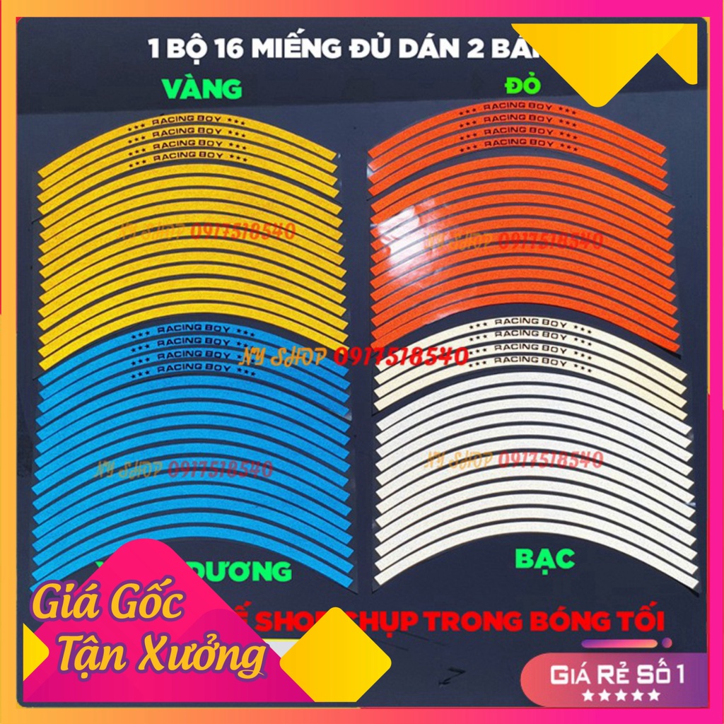 DECAL RACING PHẢN QUANG DÁN VÀNH RCB (TEM CHỈ VÀNH 1 BỘ ĐỦ DÁN 2 BÁNH)  (Ảnh Sp thật)