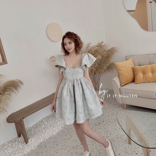 Váy bbdoll hoa cổ vuông hàng đẹp chất lụa mềm⚡️Ảnh thật