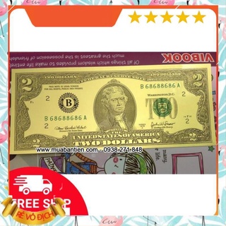 Tờ 2 usd mạ vàng plastic số seri lộc phát 68688686 làm quà lưu niệm, phong thủy ...