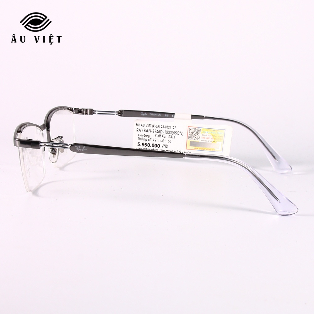 Gọng kính titanium dáng vuông Ray-Ban RB-8746 màu bạc/đen/hổ phách Full box