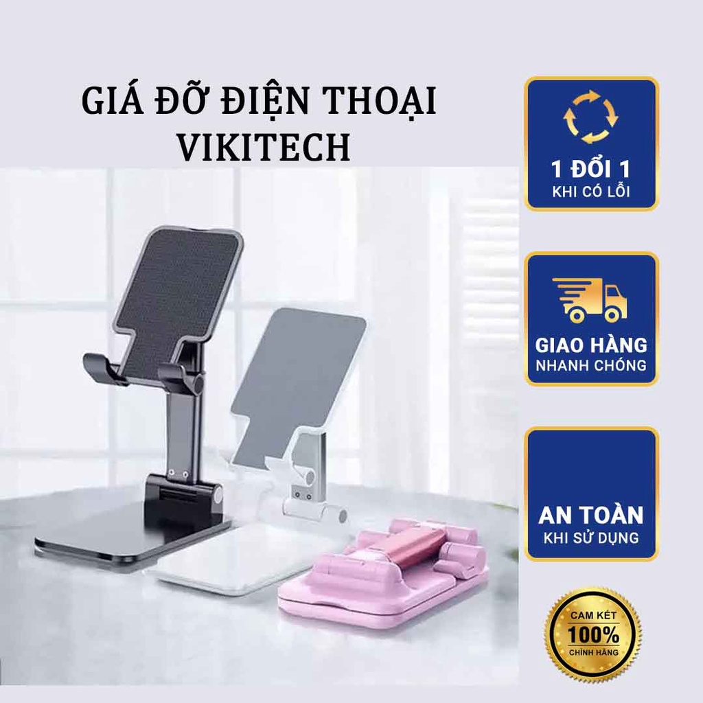 Giá Đỡ Điện Thoại VikiTech Cầm Tay Để Bàn Livestream Trên Ô Tô Xe Máy Gấp Gọn Chắc Chắn Xem Video Học Tập Online