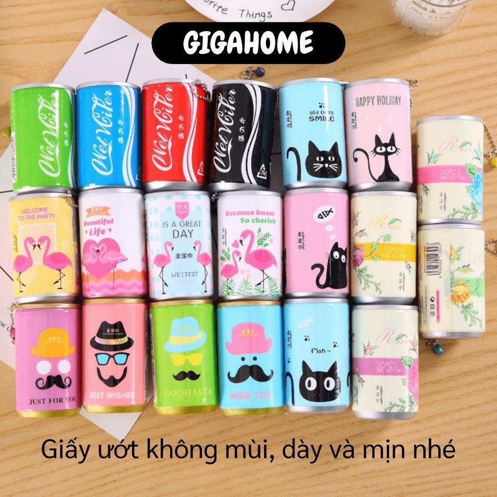 Khăn Giấy Ướt GIGAHOME Khăn Ướt Dạng Lon 30 Tờ Kèm Dây Móc Khóa Có Thể Đem Theo Mọi Lúc 9389