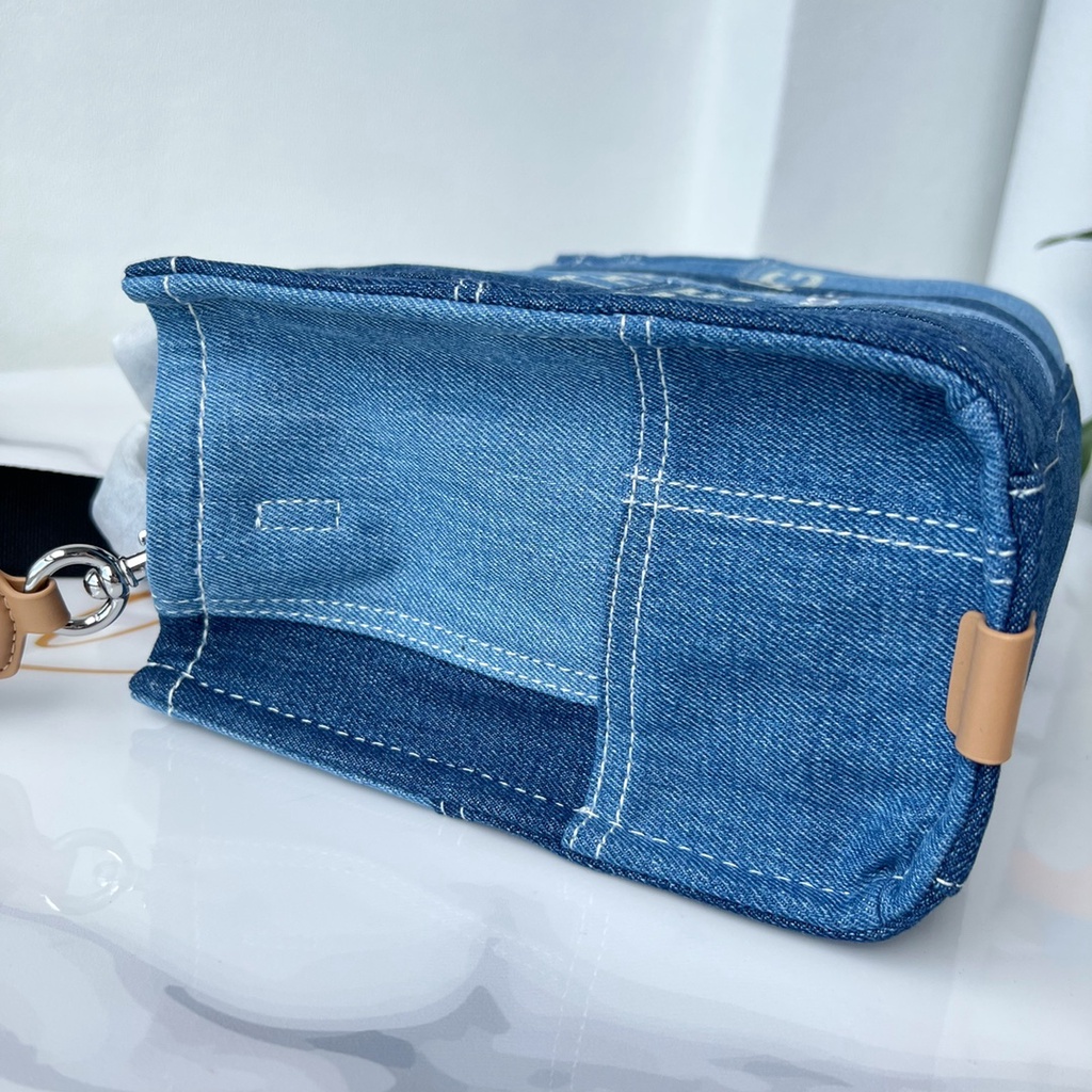 Túi xách nữ da thật thời trang cao cấp Marc Jacobs thiết kế vải denim in chữ thương hiệu