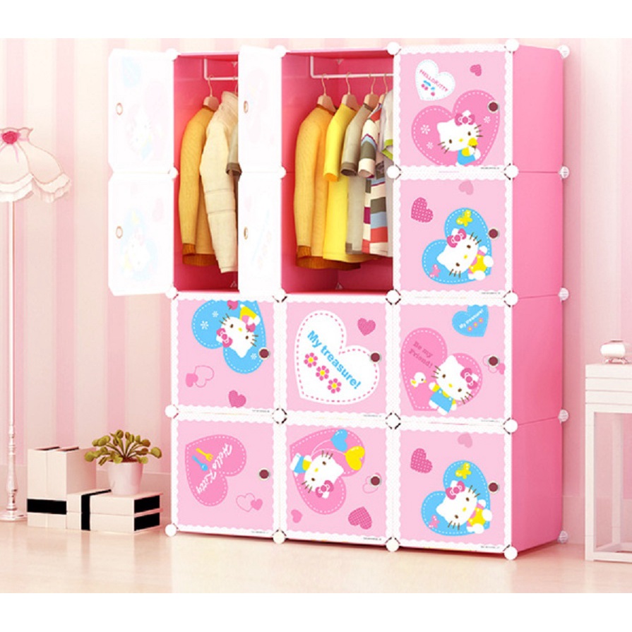 TỦ NHỰA GHÉP 12 NGĂN - TONE MÀU HỒNG SIÊU XINH - DECAL DÁN ĐẶC SẮC