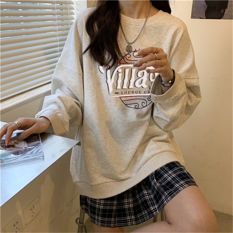 SUXI Áo sweater tay dài dáng rộng phong cách Hàn Quốc dành cho nữ