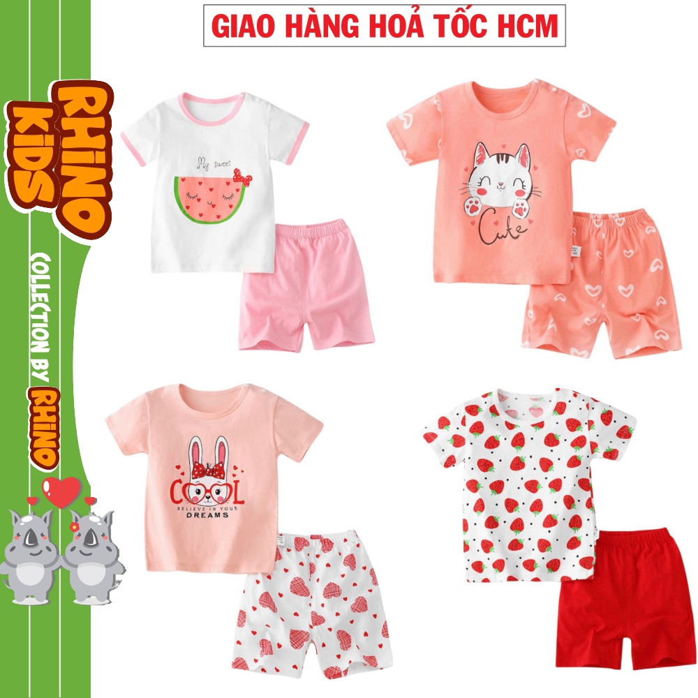 Bộ quần áo tay cộc mùa hè cho bé trai bé gái chất liệu cotton mềm mịn in hình dâu dễ thương chắc chắn phong cách