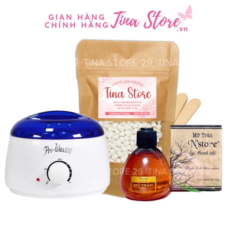 Combo nồi nấu sáp và mỡ trăn tặng que gỗ và bột cafe tẩy tế bào chết giúp làm sạc lông nách,bikini,tay chân,tinastore29