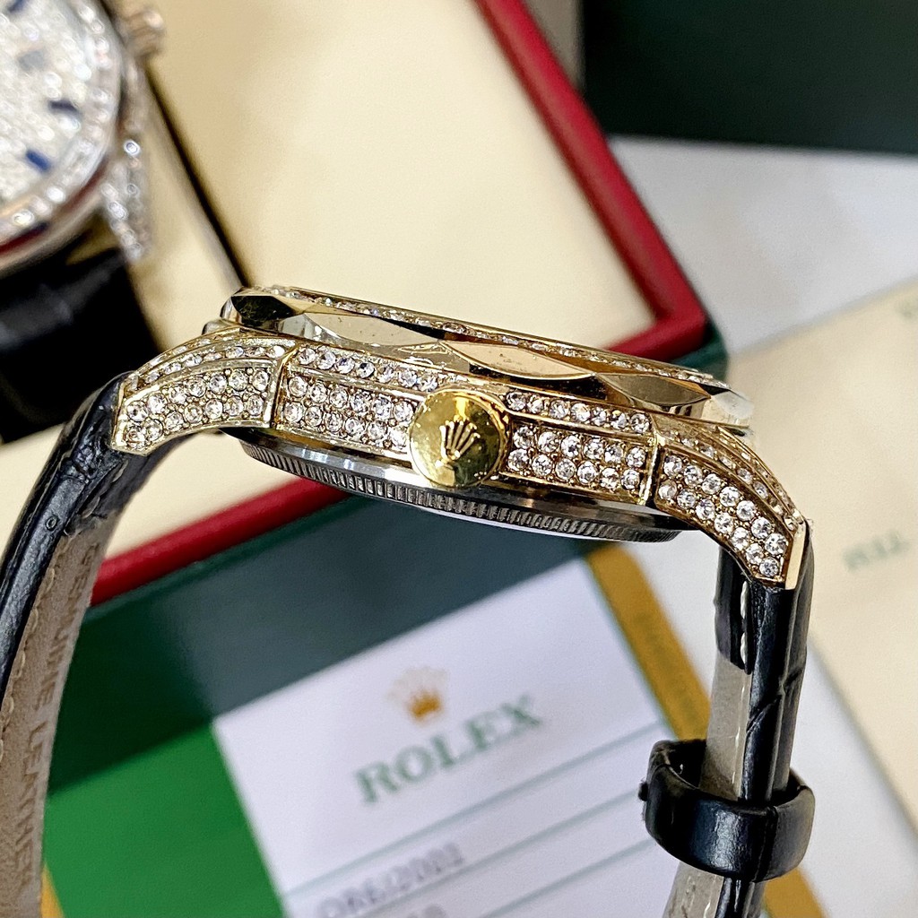 [Fullboxx 1:1] Đồng hồ nam Rolex đính đá full box dây da - bảo hành 12 tháng