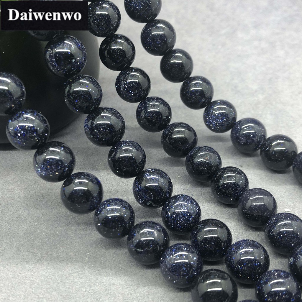 Chuỗi hạt cườm đá xanh lam hình tròn tự nhiên 4-12MM chuyên dụng làm trang sức DIY
