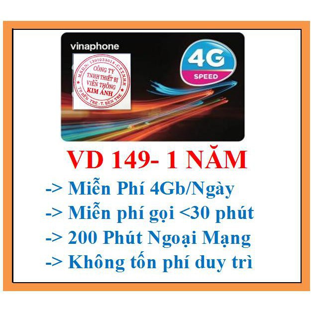 [MIỄN PHÍ 1 NĂM KHÔNG NẠP TIỀN] Sim vd149,  mỗi ngày có 4gb, 200 phút ngoại mạng; VD89, 2GB/ngày, miễn phí nội mạng