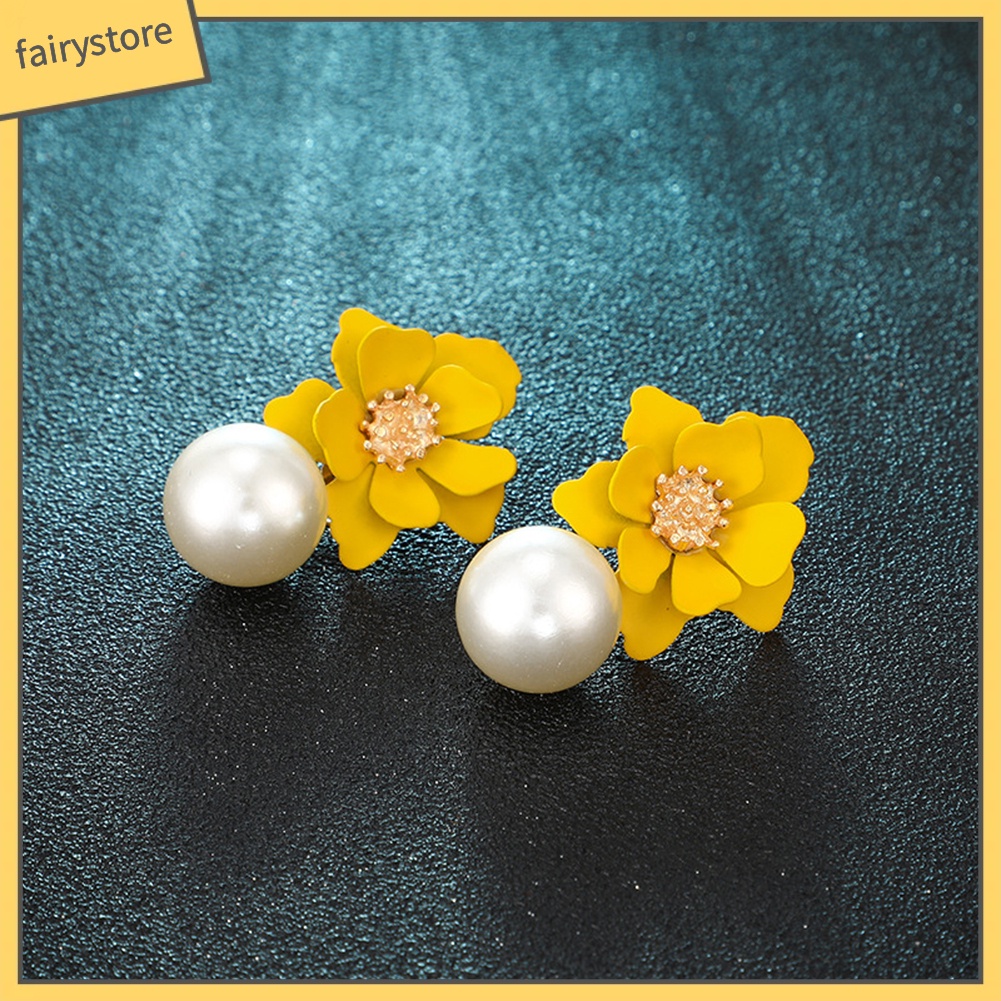Bông tai hình hoa đính ngọc trai nhân tạo thời trang