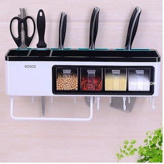 Kệ đựng đồ nhà bếp kèm 4 hũ gia vị ECOCO treo tường (không cần khoan)
