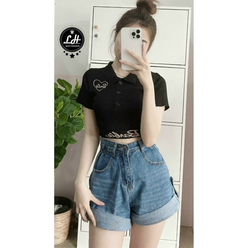 Áo croptop nữ chất len Quãng Châu freesize siêu mịn, cực mát, có cổ hình trái tim MsAC075