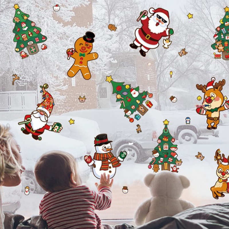 Nhãn Dán Trang Trí Cửa Kính Hình Ông Già Noel / Người Tuyết Hoạt Hình DIY