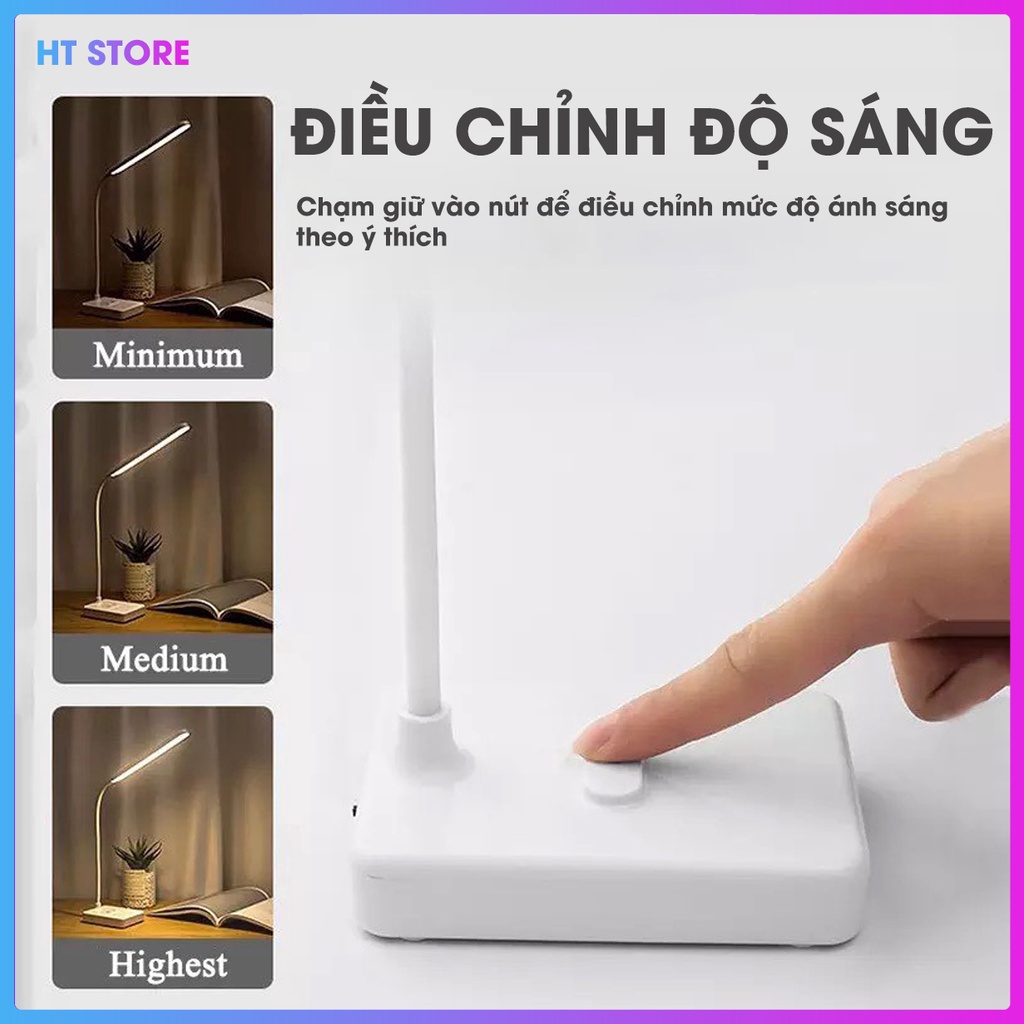 Đèn bàn Tích Điện 3 màu ánh sáng, Đèn học LED thông minh bảo vệ mắt giúp bạn đọc sách, làm việc thoải mái hơn