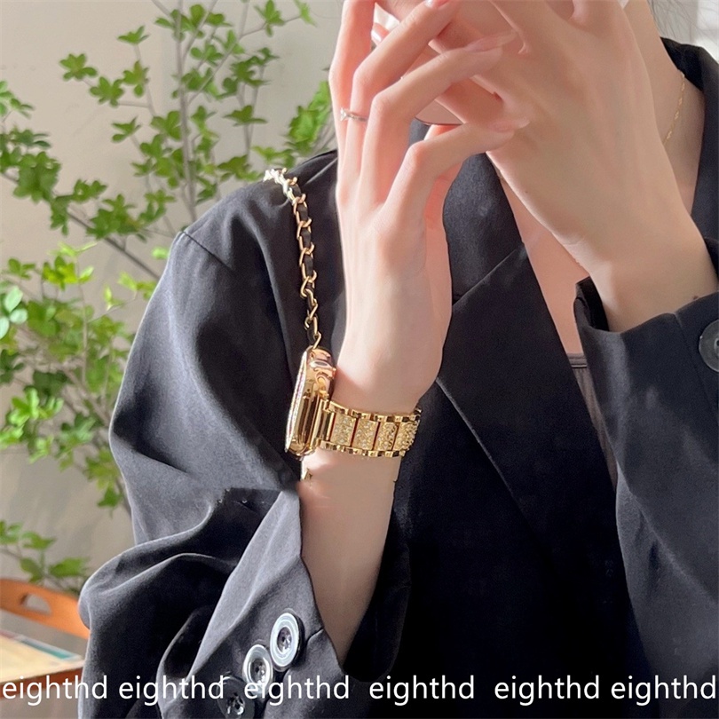 Toàn Bộ Dây Đeo Thay Thế Bằng Kim Loại Đính Kim Cương Giả Cho Đồng Hồ Apple Watch Series Ultra 8 7 6 SE 5 4 3 2 1 49mm 41mm 45mm 44mm 40mm 42mm 38mm