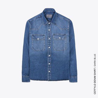 Áo Sơmi Jeans Phối Túi Ngực CEFFYLO Màu Xanh Đậm Chất Dày Dặn, Bụi Bặm Nam Tính